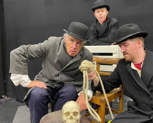 Pictured in rehearsal for Forfar Dramatic Society’s production of ‘Treasure Island’ are (l-r) left to right are Graham Hewitson, Toby Sparrow and Jason Norrie