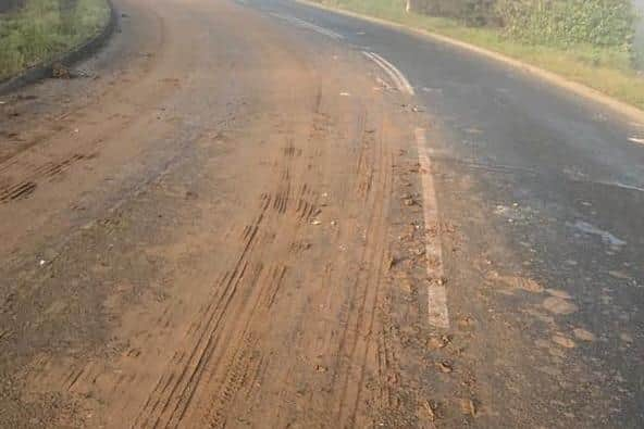 Mud on roads can pose a hazard to other road users.