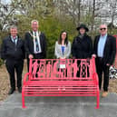 Pictured are Angus Provost Brian Boyd, Angus Council’s Chief Executive Kathryn Lindsay and union representatives beside the new memorial bench.
