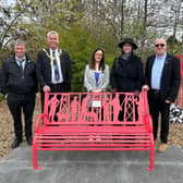 Pictured are Angus Provost Brian Boyd, Angus Council’s Chief Executive Kathryn Lindsay and union representatives beside the new memorial bench.