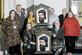 Members of Montrose Burns Club and AngusAlive staff are pictured at the presentation with Julia and Raymond Colla (seated). (Ron Stephen Photography)
