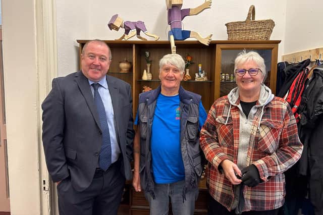 Graeme Dey is pictured with Derek and Gwen during his visit.