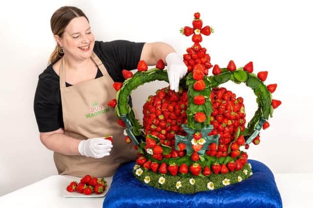 Food artist Prudence Staite with the strawberry crown.