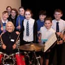 ​Festival secretary Susan Kennedy is pictured with some of the entrants in the elementary snare drum class. (Wallace Ferrier)