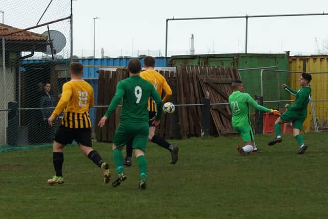 Sam Garnham finds the back of the net for Roselea. Pic by Cameron Marshall