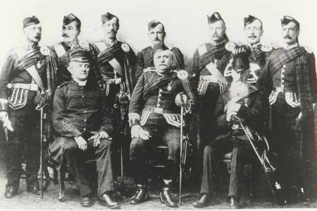 Officers from the 2nd Angus VBBW Royal Highlanders, undated. They were, from left, back - Lieut J. Fairweather, Captain Dickson, Captain Wolrige Gordon, Major Mackintosh, Lieut DW Fairweather and Major Corsar: front - Chaplain Wm Duke, DD; Colonel Gordon and Brigade Surgeon Lieut-Col JK Anderson.