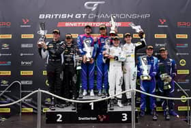 ​Sandy Mitchell and teammate Alex Martin celebrate their second place finish in the second race at Snetterton (pic: JEP)