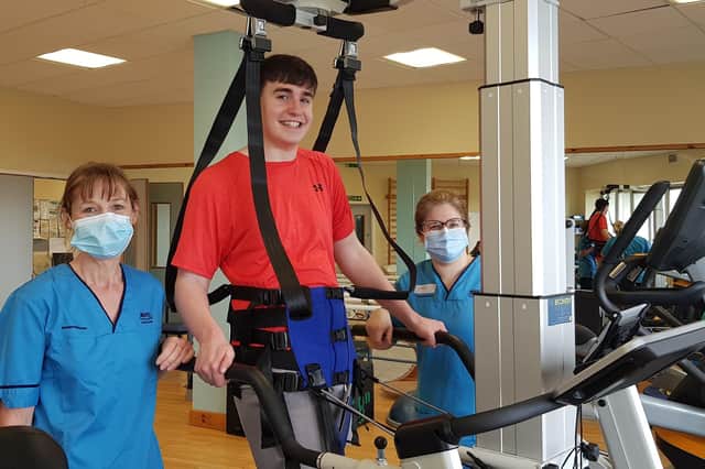 Clinical Specialist Physiotherapist Carol Greig, Outpatient Wil Ritchie, and physiotherapist Katrina Reid.