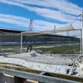 Forfar fans were amongst those pitching in to clear Station Park ahead of Saturday's win over Kelty Hearts. Pic by Louise Taylor