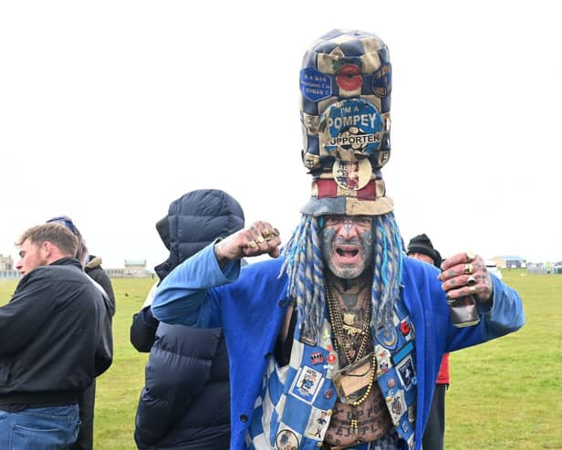 Thousands of Pompey FC fans flocked to Southsea Common to celebrate the team's League One title and promotion. Pictured: John Pompey Westwood Picture Credit: Keith Woodland