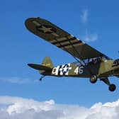 A US army 1943 Warbird Piper L4, a veteran of the D-Day Normandy landings in 1944, which appeared at a previous fly-in event.