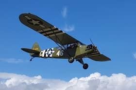 A US army 1943 Warbird Piper L4, a veteran of the D-Day Normandy landings in 1944, which appeared at a previous fly-in event.