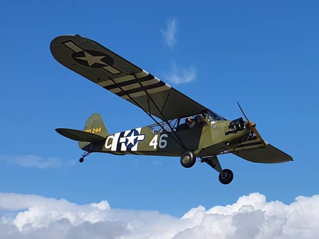 A US army 1943 Warbird Piper L4, a veteran of the D-Day Normandy landings in 1944, which appeared at a previous fly-in event.