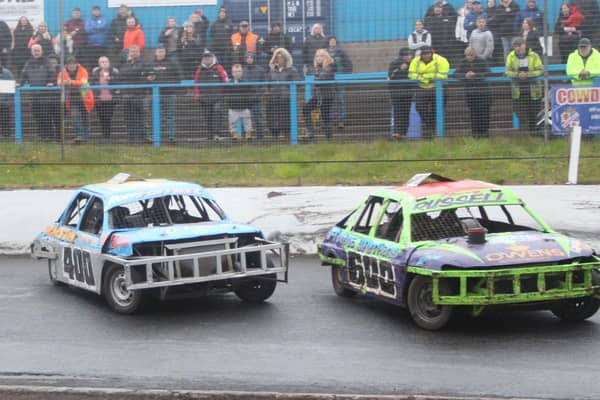 Brechin's Barry Russell being spun out of the lead in heat one