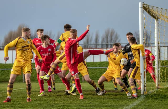 City left it late but eventually grabbed the match winner at Forres. Pic by Graeme Youngson