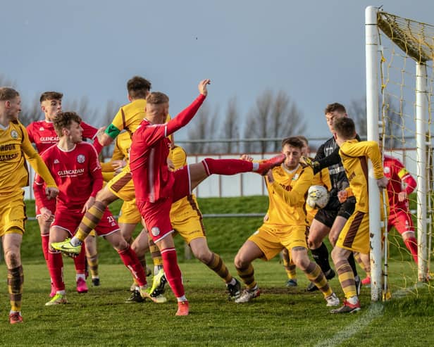 City left it late but eventually grabbed the match winner at Forres. Pic by Graeme Youngson