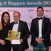 James Grantham, from Angus Growers (centre) accepts I​nnovation in Farming Award at last year’s ceremony.