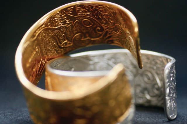 The Banchory Bangle is cast in silver gilt.
