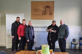 Liz’s family are pictured pictured at the unveiling on Saturday.Pictured (l-r) are Liz’s grandsons Matt and Adam Wood, son-in-law Grahame Wood, daughter Suzie Wood and husband Brian.