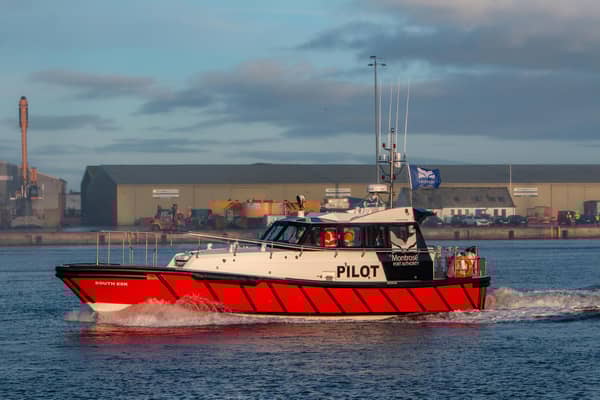 The South Esk arrives at Montrose Harbour after its maiden voyage from Ireland.