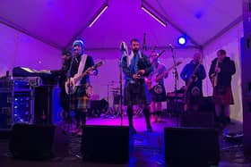 Carnoustie Celtic rock band Gleadhraich are pictured on stage at Murrayfield on Saturday.