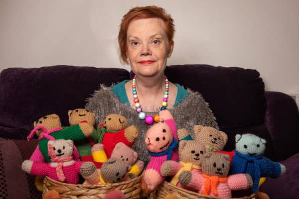 Lynne Collie pictured with some of the memory bears.