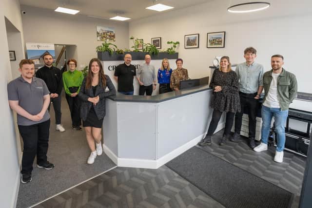 ​The Crawford Architecture team celebrates the formation of the employee ownership trust at their office in Montrose. (Pic: Jonathan Addie)