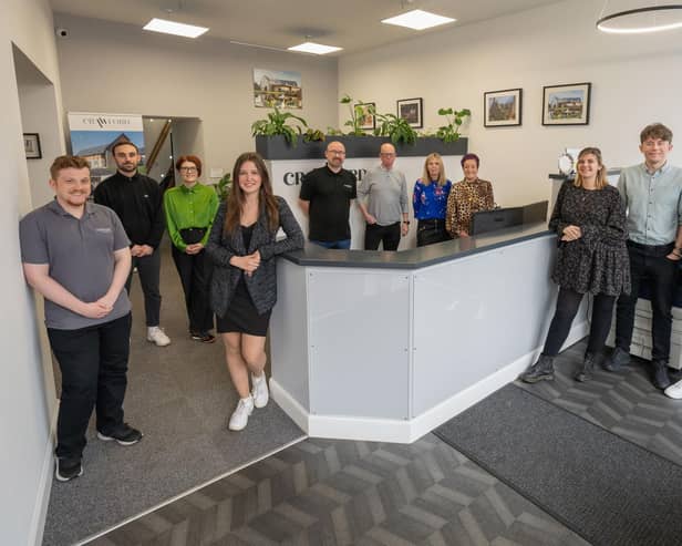 ​The Crawford Architecture team celebrates the formation of the employee ownership trust at their office in Montrose. (Pic: Jonathan Addie)