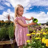 Little Seedlings Ambassador Ella McConkey is pictured watering flowers at Dobbies