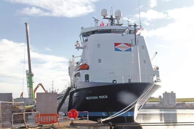 The modern profile of the multi-purpose cargo carrier Western Rock