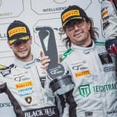 Sandy Mitchell and Adam Balon take their place on the podium after missing out on the win by a fraction