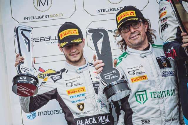 Sandy Mitchell and Adam Balon take their place on the podium after missing out on the win by a fraction