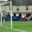 Craig Johnston opens the scoring and hands Montrose a first-leg advantage. All pics by Phoenix Photography