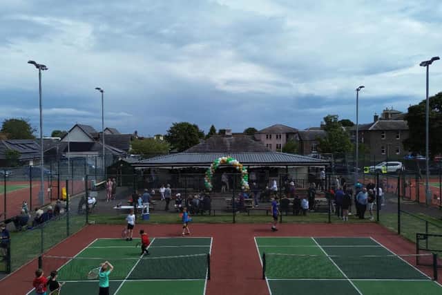 Duncan Lyall sent up a drone to capture the action from Montrose Tennis Club’s family fun open day on Sunday