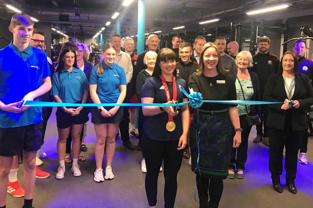 Winter Olympic gold medallist Hailey Duff (left) and ANGUSalive CEO Kirsty Hunter cut the ribbon to open the new gym facilities.