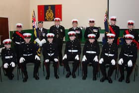 The Cadets with back (l to r): Sgt Carolyn Scott, Graham Reed, Lt Col Chris Pratt, Lt Col Ed Hall MBE, RSM Mike Cowe, Sgt Owen Morris, C/Sgt Lisa Robb.