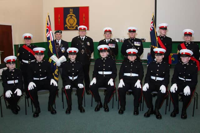 The Cadets with back (l to r): Sgt Carolyn Scott, Graham Reed, Lt Col Chris Pratt, Lt Col Ed Hall MBE, RSM Mike Cowe, Sgt Owen Morris, C/Sgt Lisa Robb.