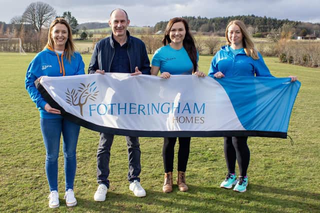 ​Michael Fotheringham is pictured with (from left) Vicki Findlater, Hannah McGregor and Debbie Wilkinson from St Cyrus Solos Running Club.