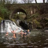 Will you take the plunge? The Angus Tour Dookers enjoy Arbirlot Waterfalls.  Pic: Alan Richardson