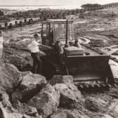 Looking more like a scene from a First World War movie, Monifieth Beach in September, 1991, when work started on extending the access ramp. Looking on were Councillor Dorothy Pattullo and Malcolm Chesney, of Tayside Regional Council Roads Department.