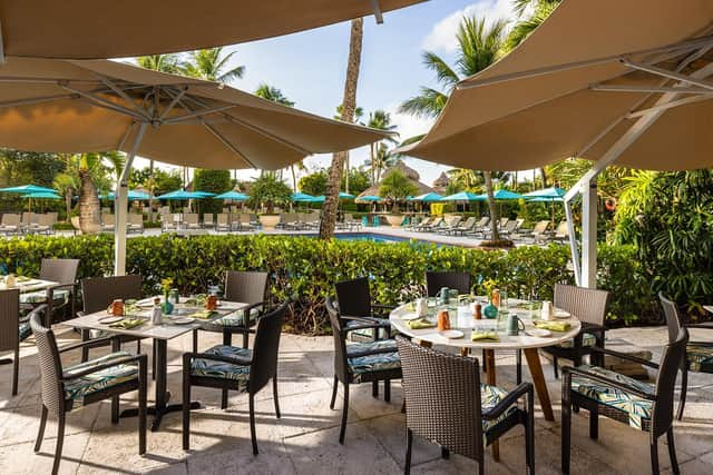 The breakfast consumed in the pretty terrace surroundings of The Restaurant was a daily treat at The Palms. Image: Craig Denis