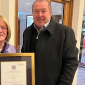 ​Graeme Dey is pictured with Carnoustie Memories chairwoman Lorraine Young during his visit.