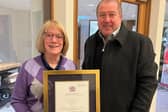 ​Graeme Dey is pictured with Carnoustie Memories chairwoman Lorraine Young during his visit.
