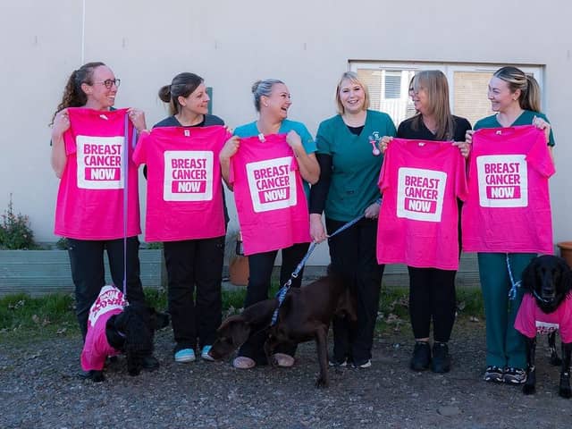 Veterinary nurse Freya Buwert with colleagues who will be walking with her.