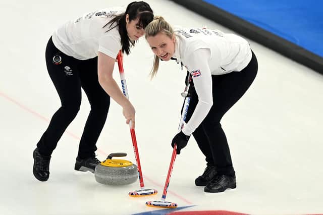 Hailey Duff and Vicky Wright compete against Team China at the Beijing 2022 Winter Olympic Games. Photo by David Ramos/Getty Images