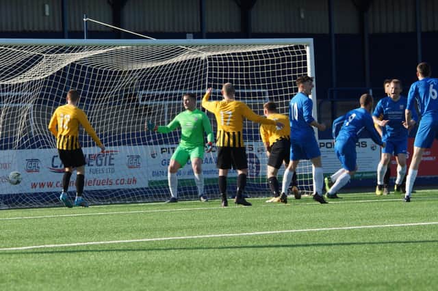 Montrose Roselea celebrate after hitting the winning goal and advance to the semi-finals. Pic by Kevin Pert