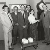 I​n June, 1994, two members of staff at Thorntons WS were presented with watches to commemorate 25 years' service. In the picture were, from left - Douglas Mackintosh, George Dunlop, Graham McNicol, Michael Blair, Miss Joyce Lynn, George Mathieson, Alistair Gray and Lindsay Wood.