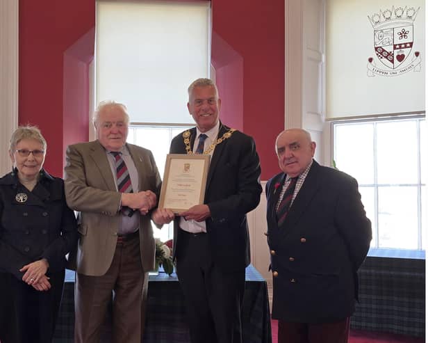 Pictured (l-r) are Depute Provost Linda Clark, Ivan Laird, Provost Brian Boyd and Councillor Ronnie Proctor.