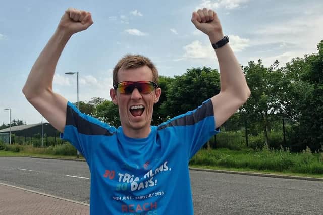 ​Ryan Ramsay, who has set himself the gruelling challenge of completing 30 triathlons in 30 days to raise funds for mental health charity Reach Across.