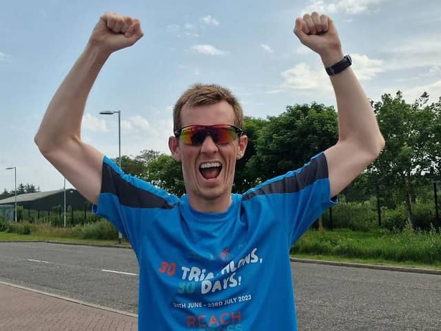 ​Ryan Ramsay, who has set himself the gruelling challenge of completing 30 triathlons in 30 days to raise funds for mental health charity Reach Across.